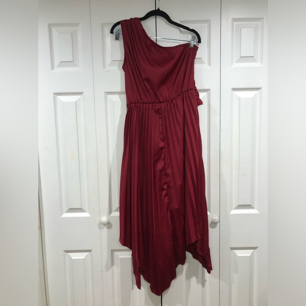 PRETTYGARDEN Satin Dress One Shoulder Sleeveless Ruched Twist Dress - Picture 10 of 11